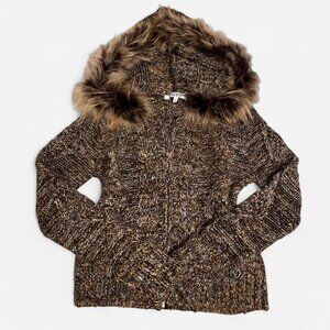Y2K Brown Fur Trim Sweater